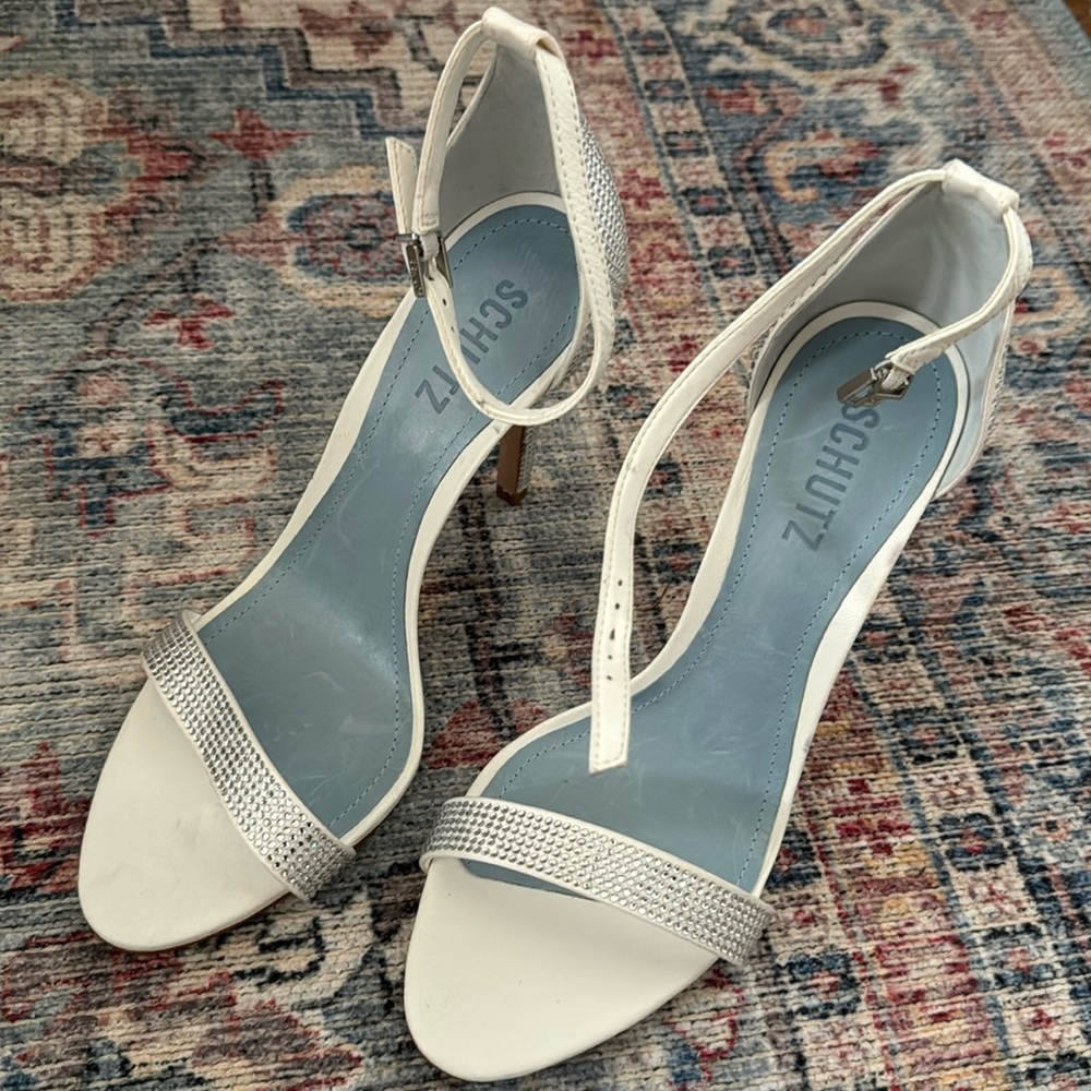 Schutz leather beaded accents white 8.5